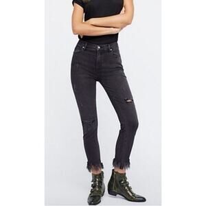 Free People Frayed Black Skinny Jeans 26